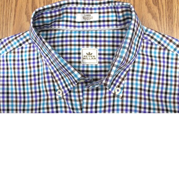 PETER MILLAR REGULAR FFIT 100% COTTON SHIRT GINGHAM PLAID Sz LARGE, L - Picture 1 of 4